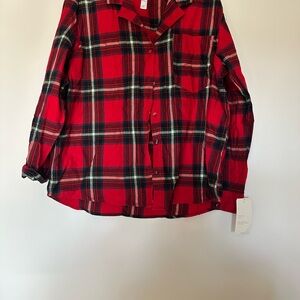 Stars Above Red Plaid Pajama Top